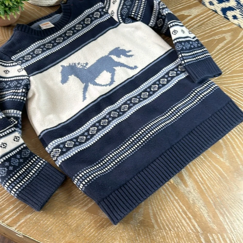 Boys Country Blue Western Cowboy Wold Horse Crewneck Gymboree Sweater size 6